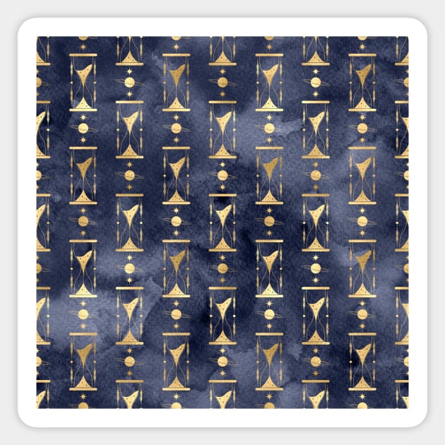 Golden Planet Star Hourglass Navy Blue Sticker by marknprints